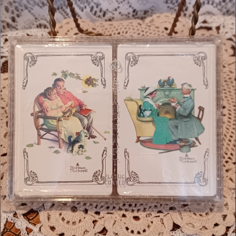 VTG NEW/SEALED (2) TRUMP BRAND NORMAN ROCKWELL PLAYING CARDS IN STANCRAFT CASE